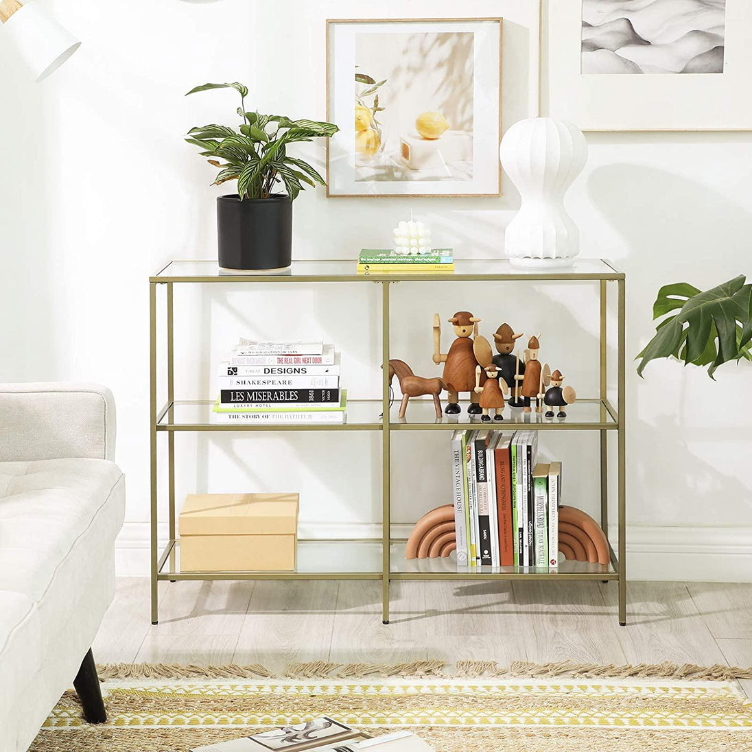 Buy 3-Tier Tempered Glass Sofa Table Modern Storage Shelf discounted | Products On Sale Australia