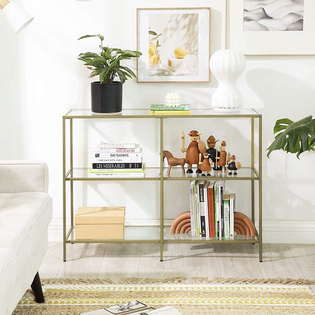 Buy 3-Tier Tempered Glass Sofa Table Modern Storage Shelf discounted | Products On Sale Australia