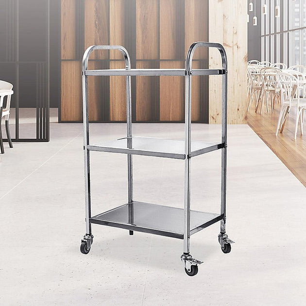 Buy 3 Tiers Food Trolley Cart Stainless Steel Utility Kitchen Dining Service discounted | Products On Sale Australia