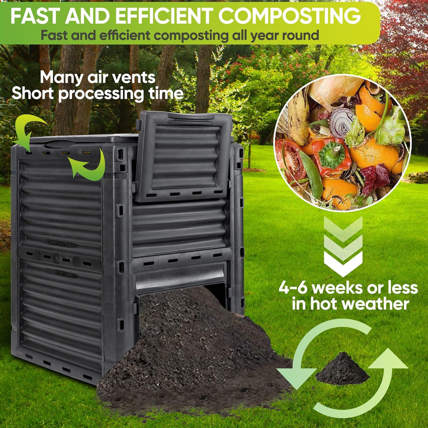 Buy 300L Large Garden Outdoor Compost Bin Composter BPA Free Compost Barrel discounted | Products On Sale Australia