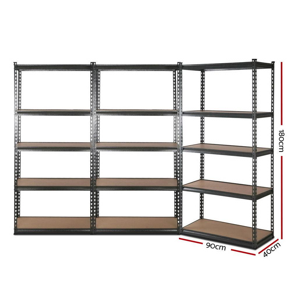 Buy 3x1.8M 5-Shelves Steel Warehouse Shelving Racking Garage Storage Rack Grey discounted | Products On Sale Australia