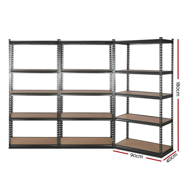 Buy 3x1.8M 5-Shelves Steel Warehouse Shelving Racking Garage Storage Rack Grey discounted | Products On Sale Australia