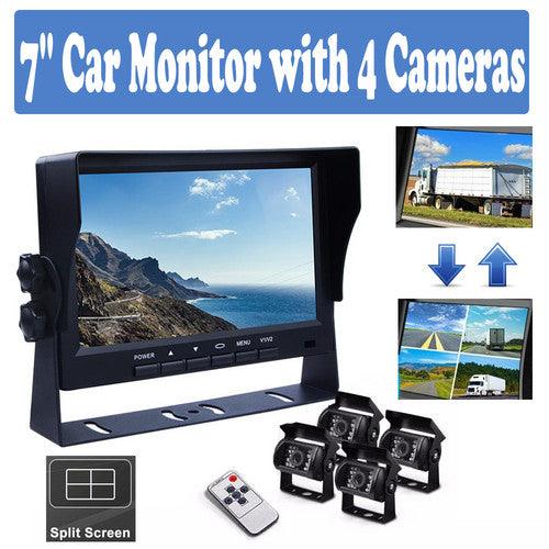 4-Channel Split 7" Screen Monitor w/4 Reversing Camera Kit for Truck Trailer Bus Products On Sale Australia | Auto Accessories > Audio Category