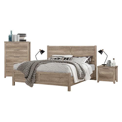 Buy 4 Pieces Bedroom Suite Natural Wood Like MDF Structure King Size Oak Colour Bed, Bedside Table & Tallboy discounted | Products On Sale Australia