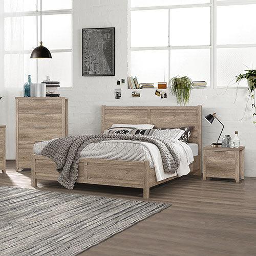 Buy 4 Pieces Bedroom Suite Natural Wood Like MDF Structure Queen Size Oak Colour Bed, Bedside Table & Tallboy discounted | Products On Sale Australia