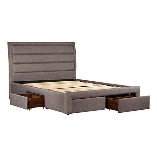 4 Pieces Storage Bedroom Suite Upholstery Fabric in Light Grey with Base Drawers King Size Oak Colour Bed, Bedside Table & Tallboy Products On Sale Australia | Furniture > Bedroom Category