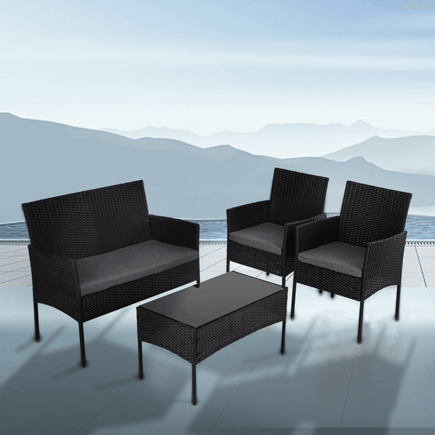 Buy 4 Seater Wicker Outdoor Lounge Set - Black discounted | Products On Sale Australia