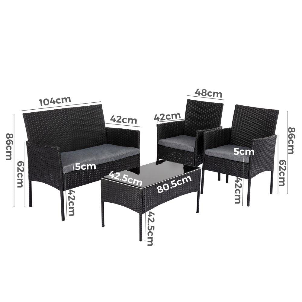 Buy 4 Seater Wicker Outdoor Lounge Set - Black discounted | Products On Sale Australia