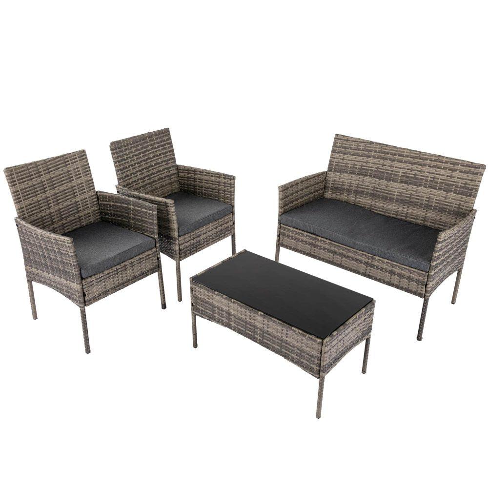 Buy 4 Seater Wicker Outdoor Lounge Set - Mixed Grey discounted | Products On Sale Australia