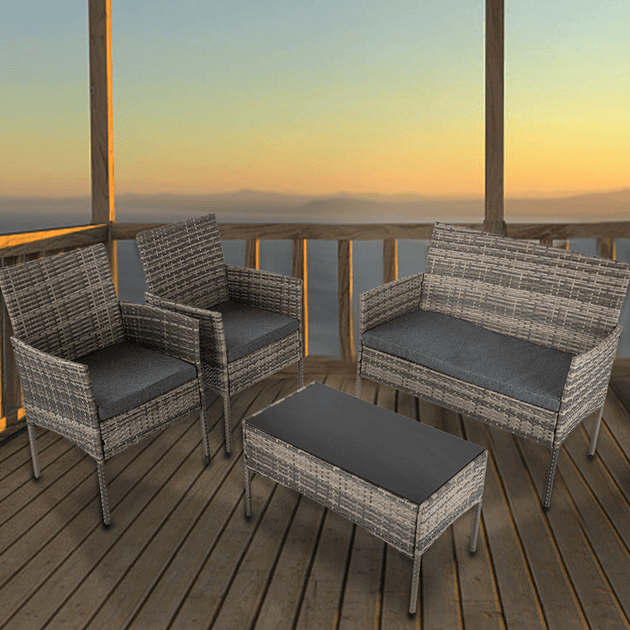 Buy 4 Seater Wicker Outdoor Lounge Set - Mixed Grey discounted | Products On Sale Australia