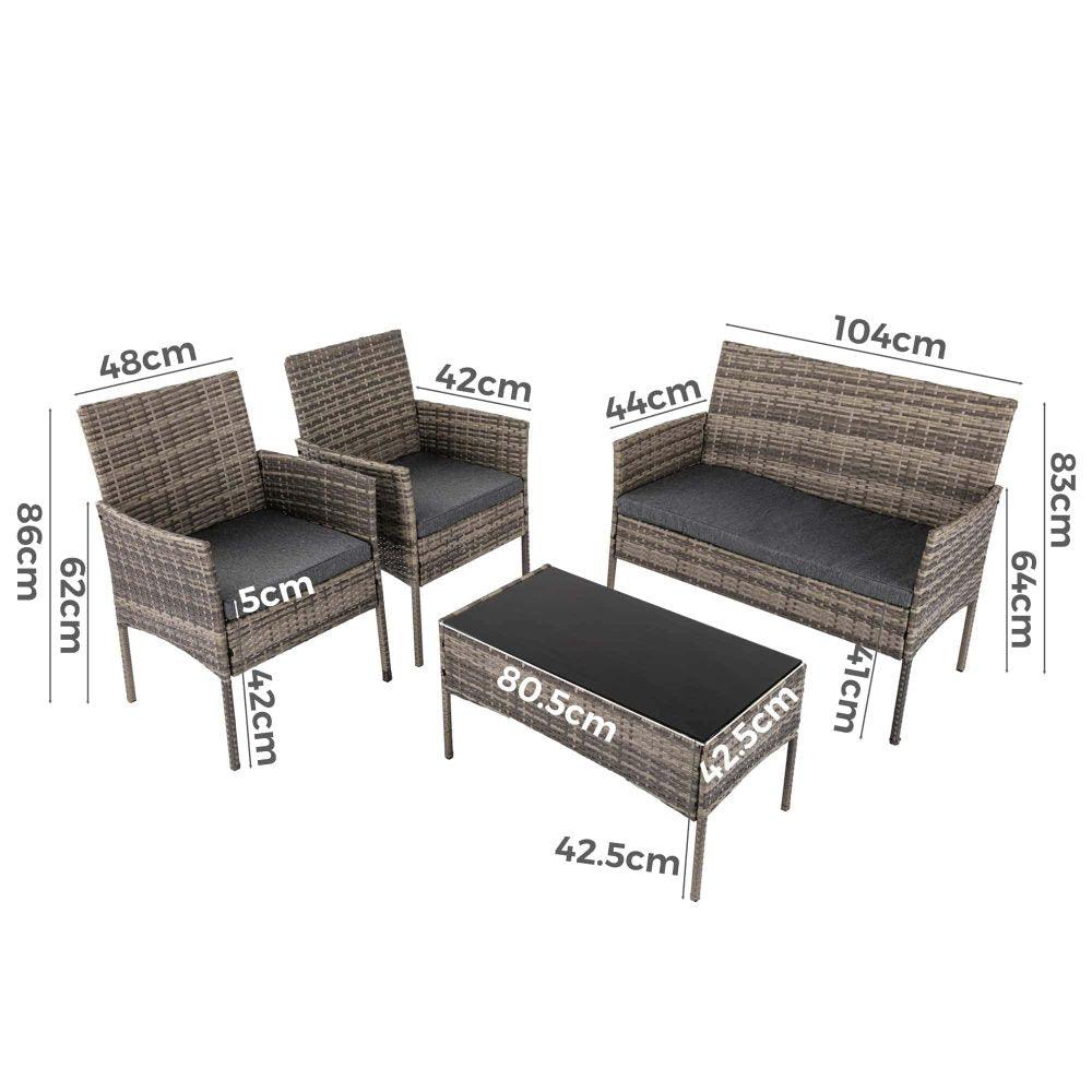 Buy 4 Seater Wicker Outdoor Lounge Set - Mixed Grey discounted | Products On Sale Australia