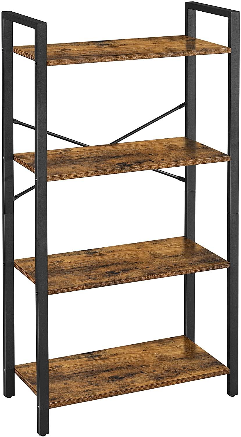 Buy 4-Tier Storage Rack with Steel Frame, 120 cm High, Rustic Brown and Black discounted | Products On Sale Australia