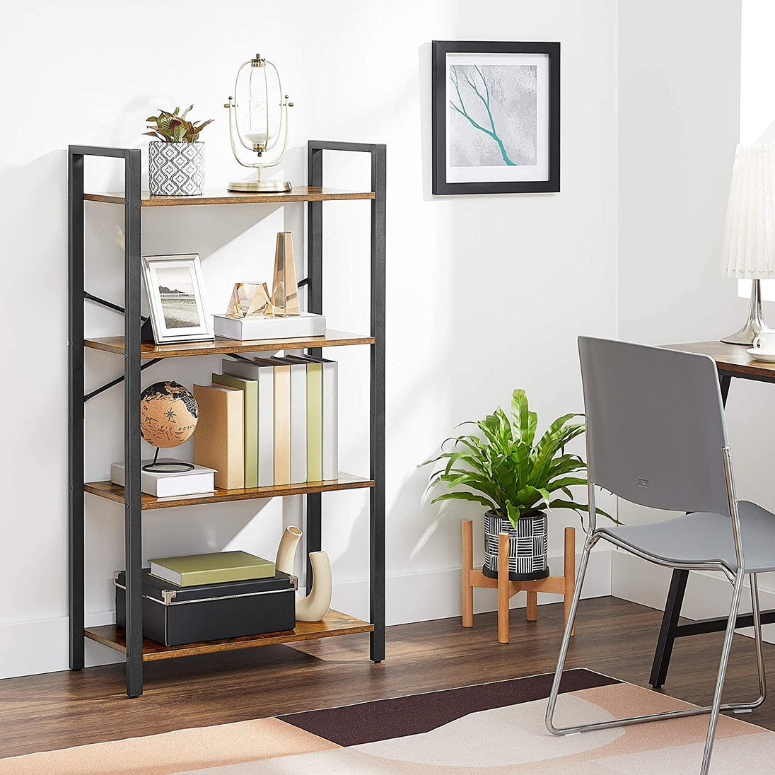 Buy 4-Tier Storage Rack with Steel Frame, 120 cm High, Rustic Brown and Black discounted | Products On Sale Australia