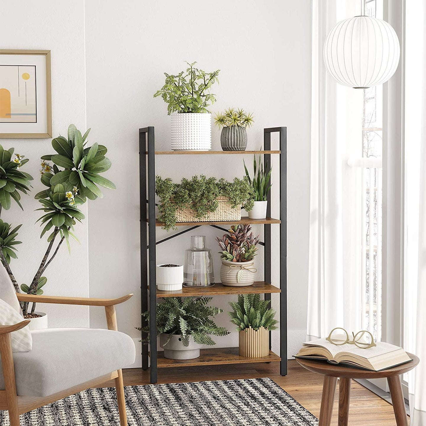 Buy 4-Tier Storage Rack with Steel Frame, 120 cm High, Rustic Brown and Black discounted | Products On Sale Australia