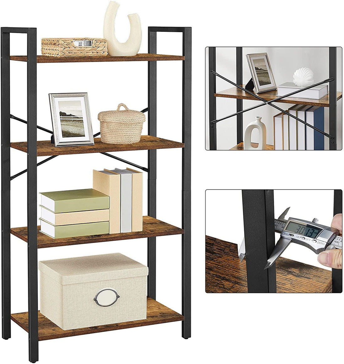 Buy 4-Tier Storage Rack with Steel Frame, 120 cm High, Rustic Brown and Black discounted | Products On Sale Australia