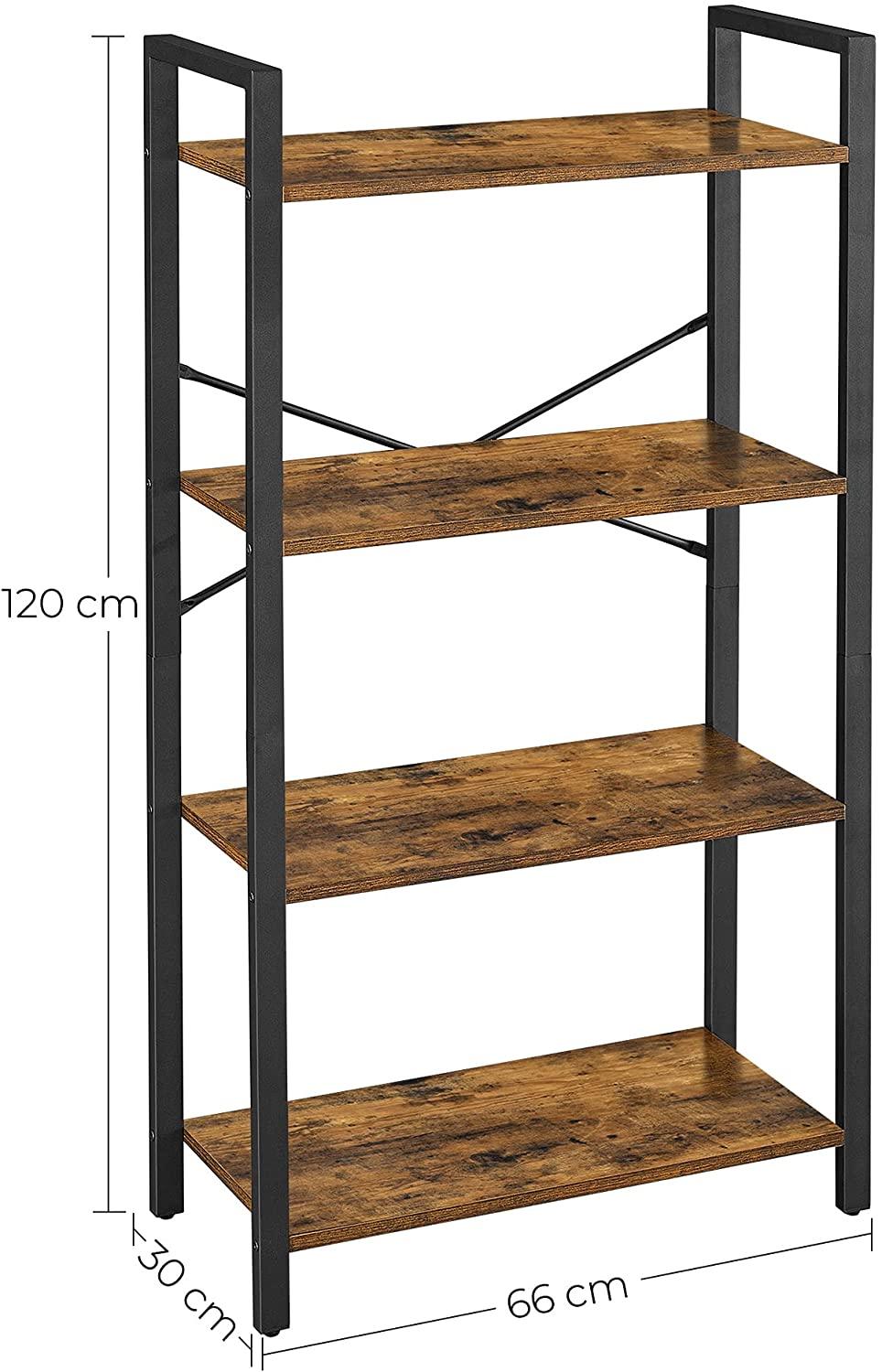 Buy 4-Tier Storage Rack with Steel Frame, 120 cm High, Rustic Brown and Black discounted | Products On Sale Australia