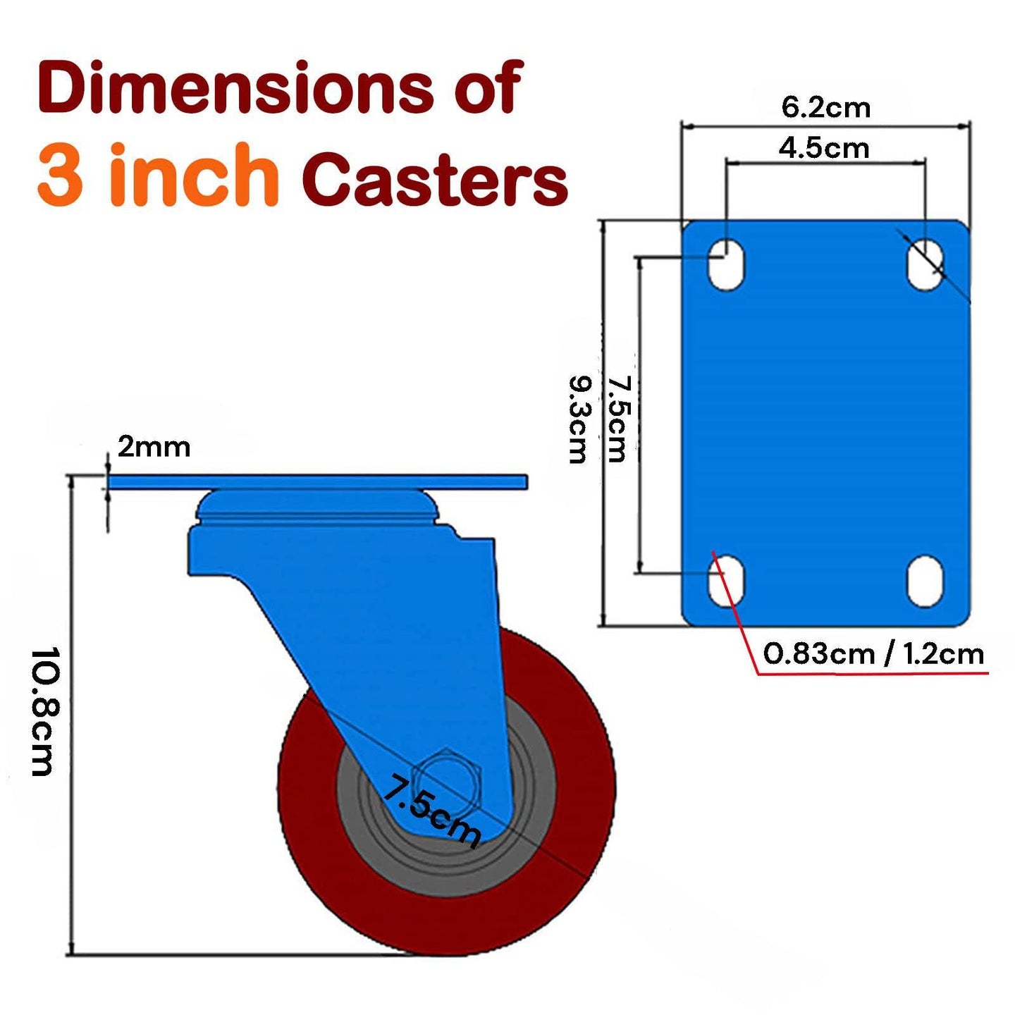 Buy 4x 3 inch Heavy Duty 2x Fixed + 2x Swivel Casters Load 300kg Castor Caster Wheels Swivel Casters with Brakes discounted | Products On Sale Australia