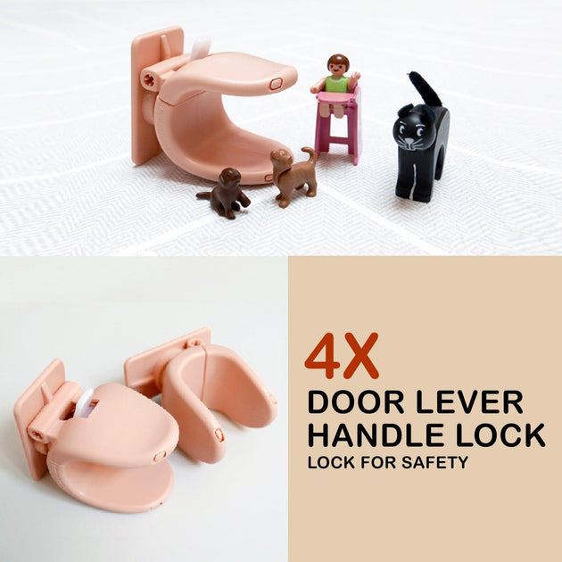 4X Door Lever Lock Pet Child Proof Adhesive Kid Safety Handle Lock APRICOT PINK Products On Sale Australia | Baby & Kids > Gates & Playpens Category