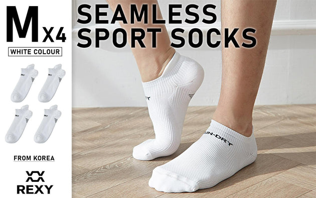 4X Rexy Seamless Sport Sneakers Socks Medium Non-Slip Heel Tab WHITE Products On Sale Australia | Men's Fashion > Socks Category