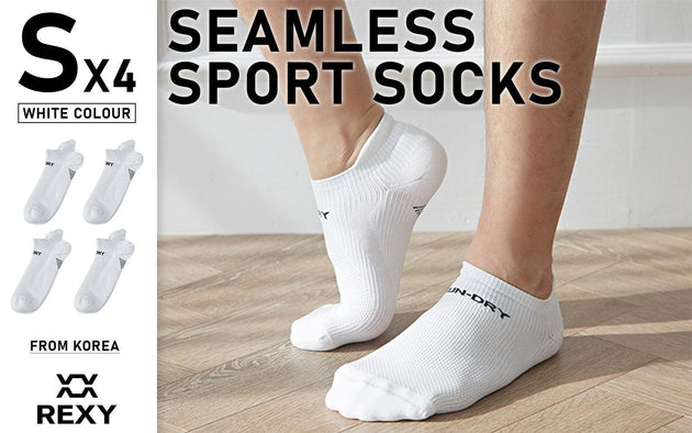 Buy 4X Rexy Seamless Sport Sneakers Socks Small Non-Slip Heel Tab WHITE discounted | Products On Sale Australia
