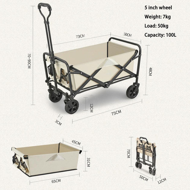 5 Inch Wheel Beige Folding Beach Wagon Cart Trolley Garden Outdoor Picnic Camping Sports Market Collapsible Shop Products On Sale Australia | Outdoor > Camping Category