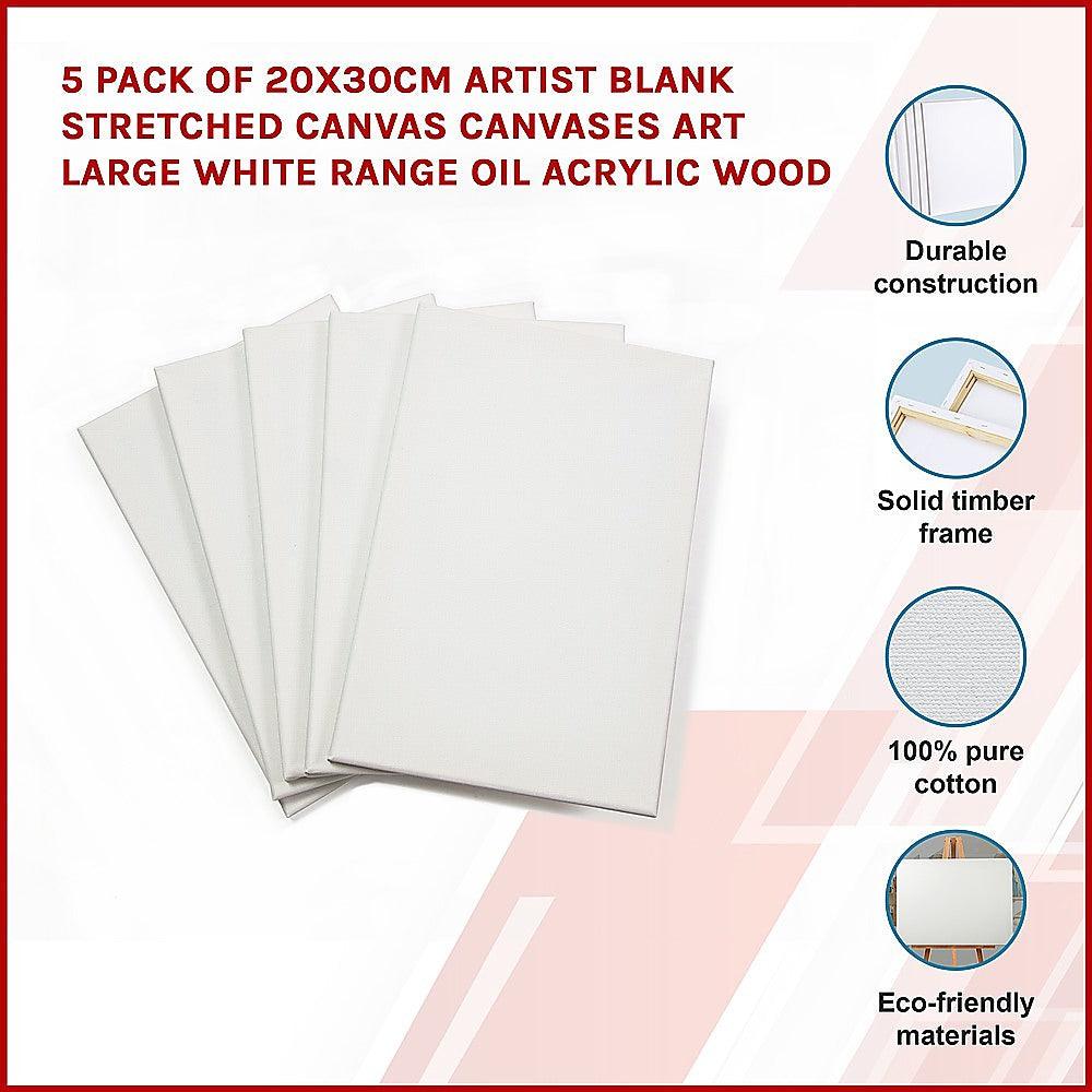 Buy 5 pack of 20x30cm Artist Blank Stretched Canvas Canvases Art Large White Range Oil Acrylic Wood discounted | Products On Sale Australia