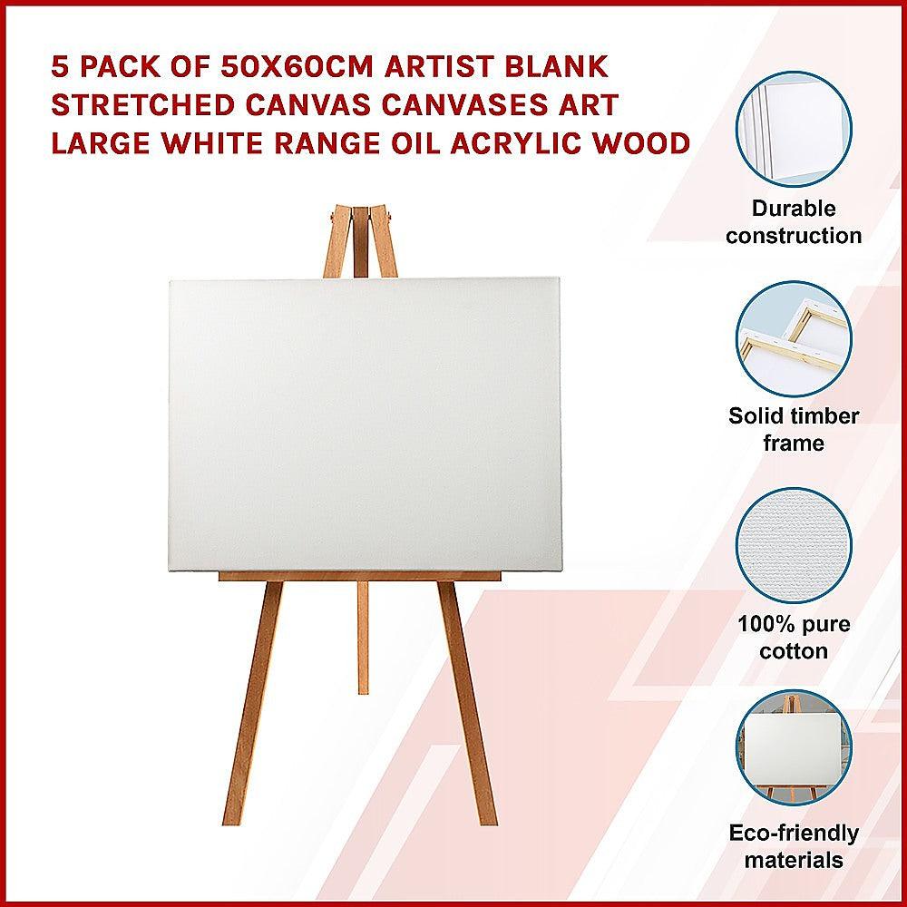 Buy 5 pack of 50x60cm Artist Blank Stretched Canvas Canvases Art Large White Range Oil Acrylic Wood discounted | Products On Sale Australia