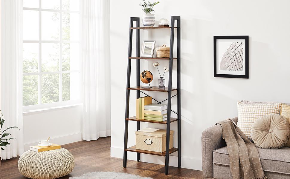 Buy 5 Tiers A-shaped Ladder Storage Shelf, Rustic, Brown discounted | Products On Sale Australia