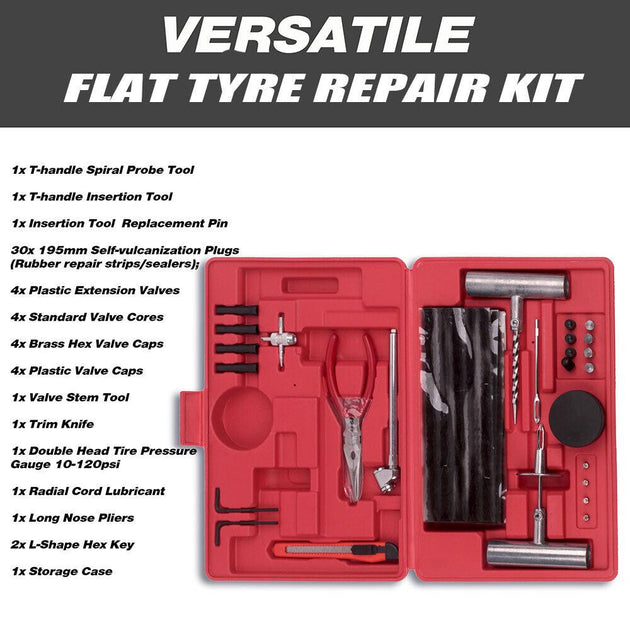 Buy 56Pc Tyre Puncture Repair Kit Tube Recovery Plugs Heavy Duty Car 4WD With Case discounted | Products On Sale Australia
