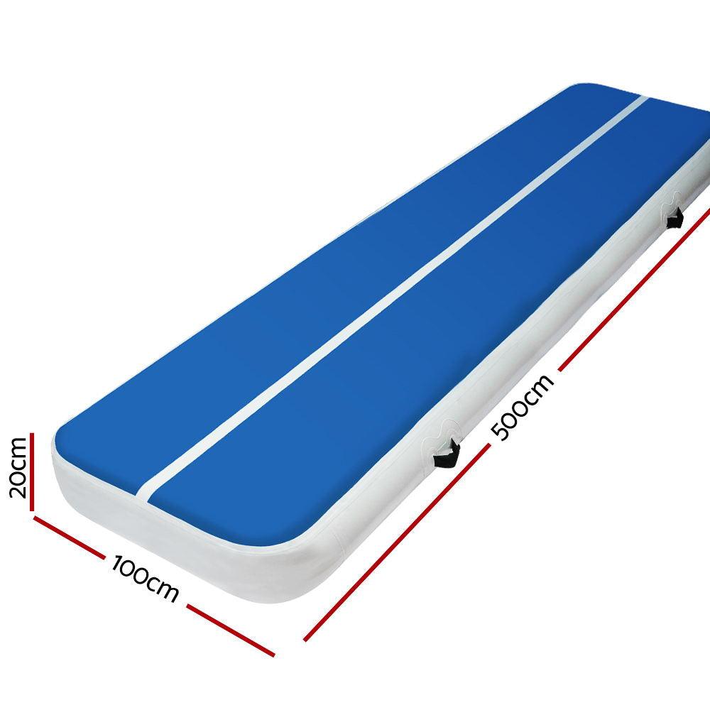 Buy 5m x 1m Inflatable Air Track Mat 20cm Thick Gymnastic Tumbling Blue And White discounted | Products On Sale Australia