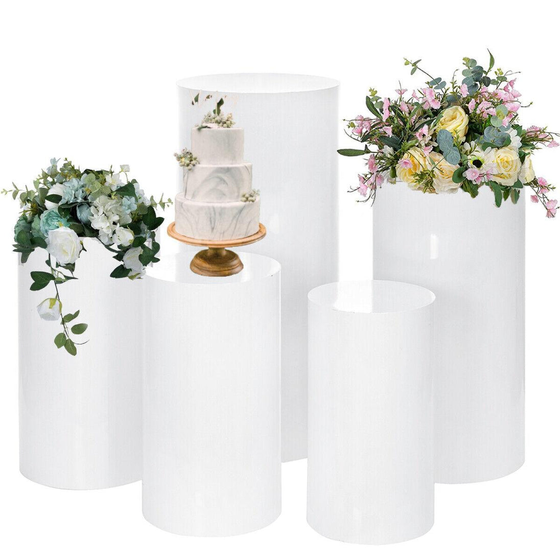 Buy 5PCS Round Plinth Cylinder Display Stand Pedestal Wedding Party Shop Display AU discounted | Products On Sale Australia