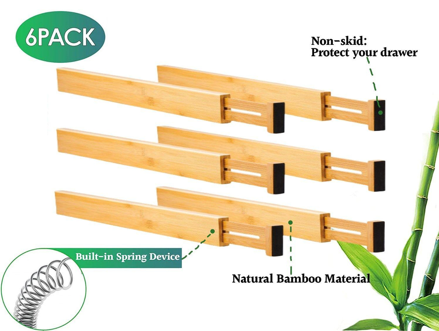 Buy 6 Pack Bamboo Adjustable Kitchen Drawer Dividers (Large, 44-55 cm) discounted | Products On Sale Australia