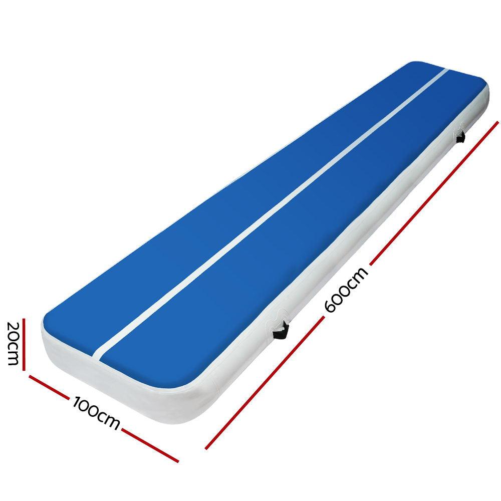 Buy 6m x 1m Inflatable Air Track Mat 20cm Thick Gymnastic Tumbling Blue And White discounted | Products On Sale Australia