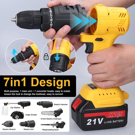 Buy 7in1 Multi-function Rechargeable Li-ion Electric Machine Set Electric Hammer Drill Chainsaw Conversion Tool Set Power Tool Kit discounted | Products On Sale Australia