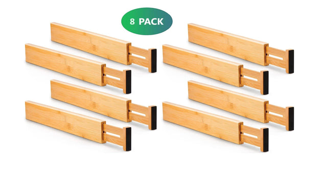 Buy 8 Pack Bamboo Adjustable Kitchen Drawer Dividers (Large, 44-55 cm) discounted | Products On Sale Australia