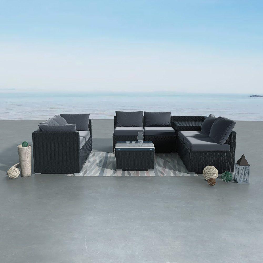 Buy 8PCS Outdoor Furniture Modular Lounge Sofa Lizard-Black discounted | Products On Sale Australia