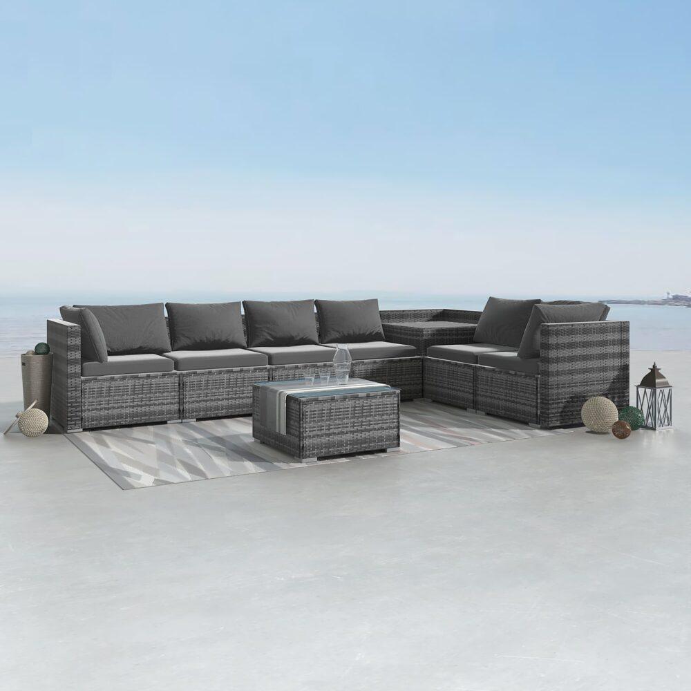 Buy 8PCS Outdoor Furniture Modular Lounge Sofa Lizard-Grey discounted | Products On Sale Australia