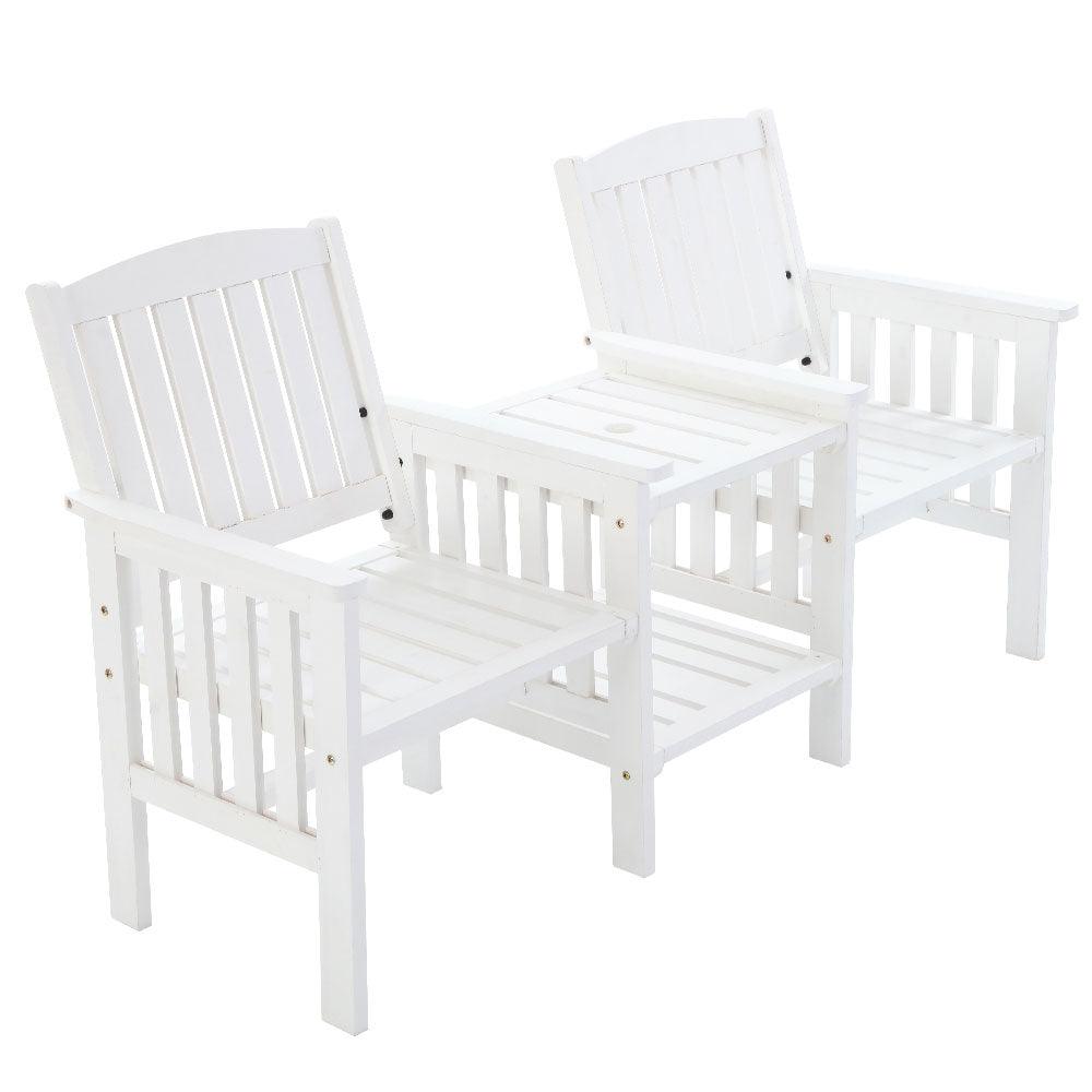 Buy Gardeon Outdoor Garden Bench Loveseat Wooden Table Chairs Patio Furniture White discounted | Products On Sale Australia