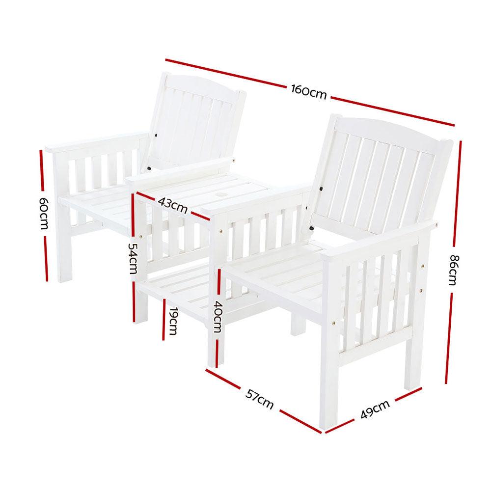 Buy Gardeon Outdoor Garden Bench Loveseat Wooden Table Chairs Patio Furniture White discounted | Products On Sale Australia