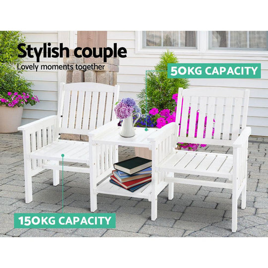 Buy Gardeon Outdoor Garden Bench Loveseat Wooden Table Chairs Patio Furniture White discounted | Products On Sale Australia