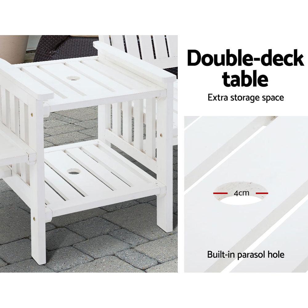 Buy Gardeon Outdoor Garden Bench Loveseat Wooden Table Chairs Patio Furniture White discounted | Products On Sale Australia