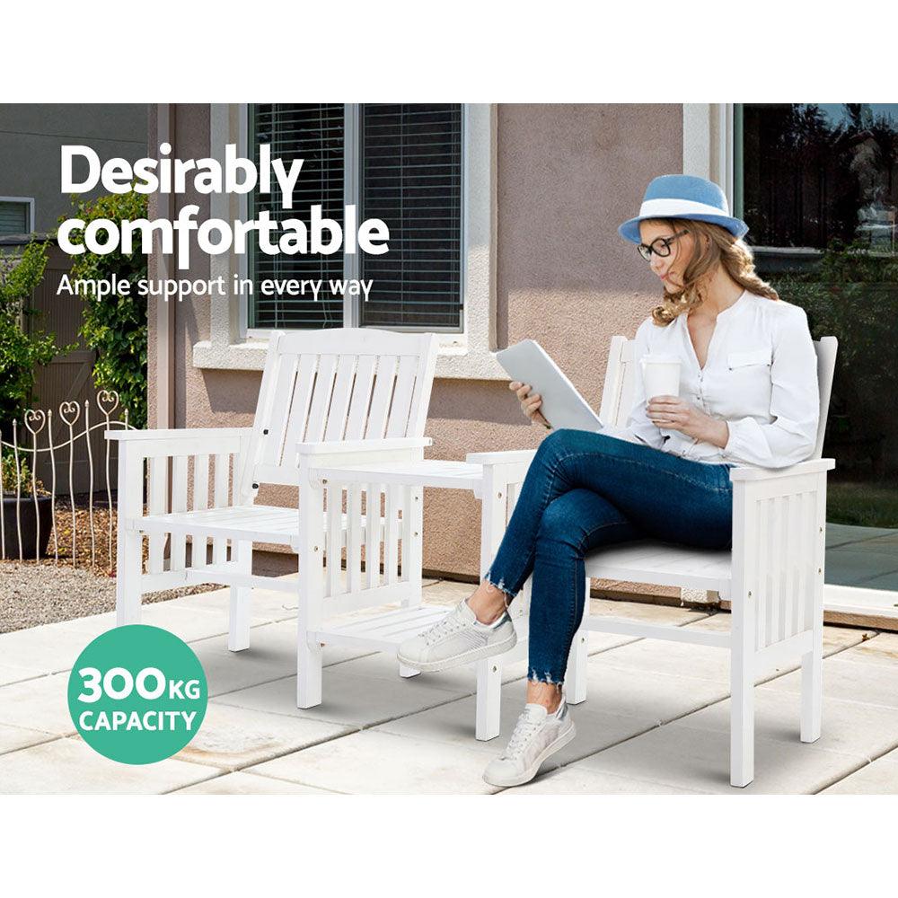 Buy Gardeon Outdoor Garden Bench Loveseat Wooden Table Chairs Patio Furniture White discounted | Products On Sale Australia