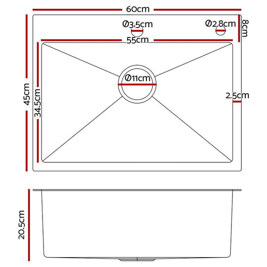 Buy Cefito 60cm x 45cm Stainless Steel Kitchen Sink Flush/Drop-in Mount Silver discounted | Products On Sale Australia