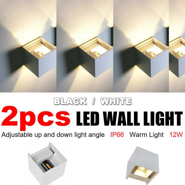 Buy 2PCS 12W LED Wall Light Waterproof Up Down Lamp Cube Sconce Yard Indoor Outdoor | Products On Sale Australia