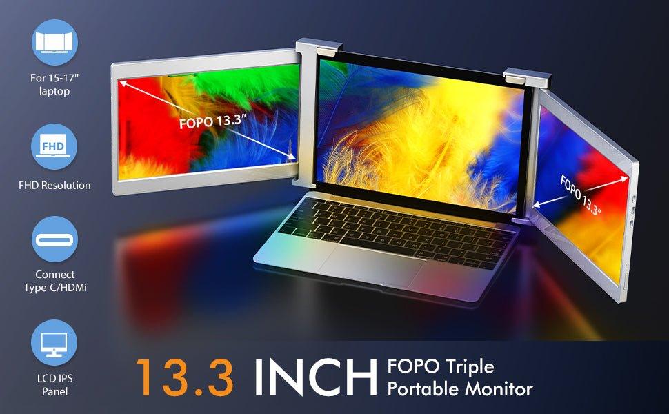 Buy 13.3 Inch FOPO Triple Portable Monitor 1080P FHD IPS Triple Monitor Laptop Screen Extender for 15"-17" Laptops, Triple Screen Extender for Mac(No M1 Chip)/Windows/Switch HDMI/USB/Type-C Plug and Play discounted | Products On Sale Australia