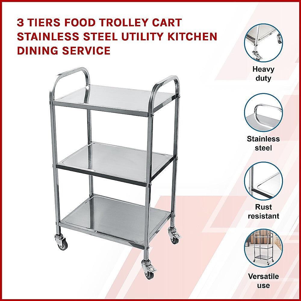 Buy 3 Tiers Food Trolley Cart Stainless Steel Utility Kitchen Dining Service discounted | Products On Sale Australia