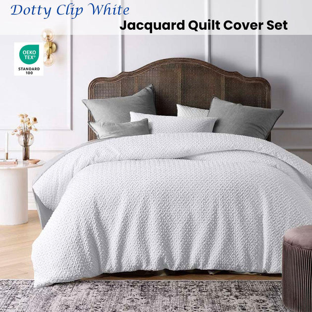 Buy Accessorize Dotty Clip White Jacquard Quilt Cover Set King discounted | Products On Sale Australia