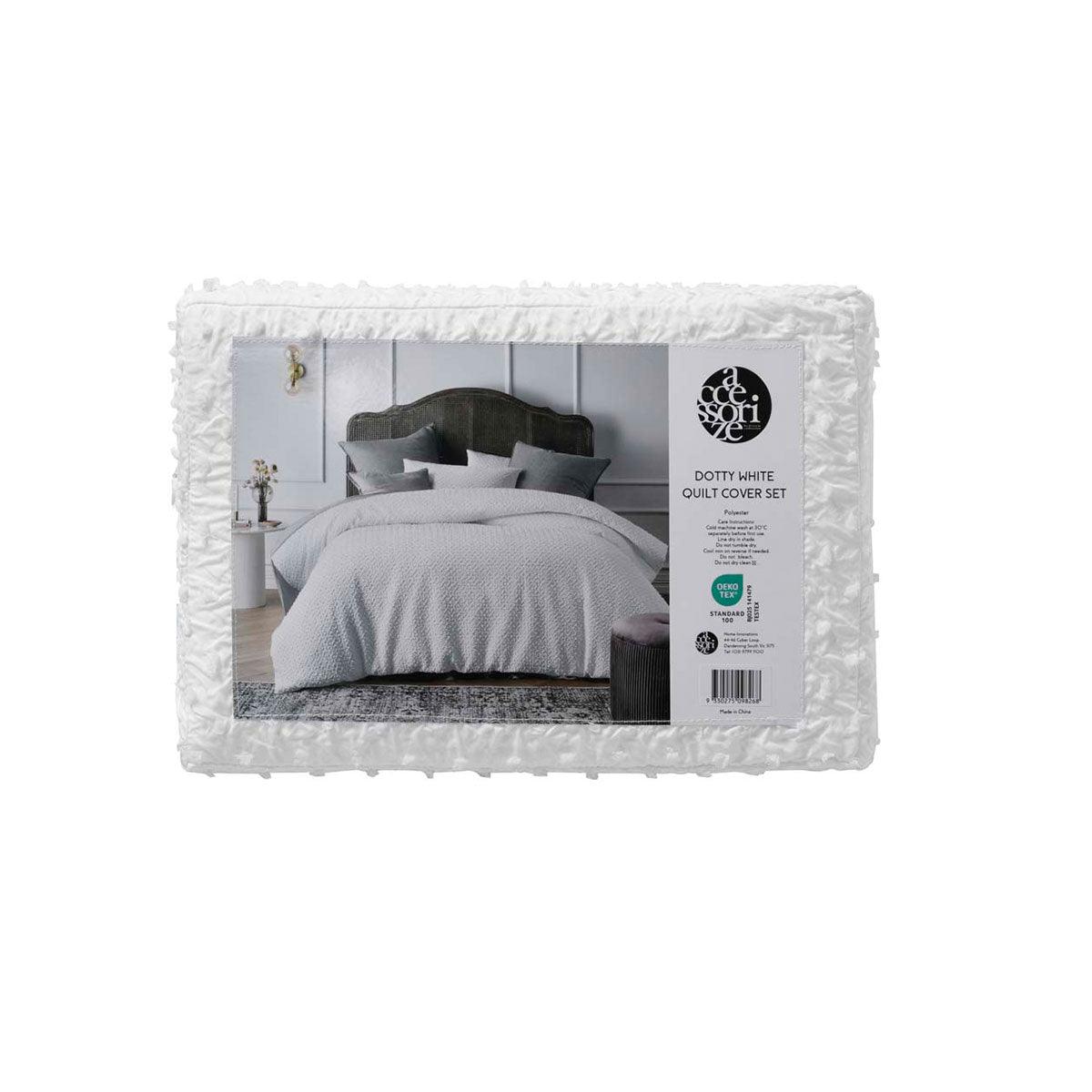 Buy Accessorize Dotty Clip White Jacquard Quilt Cover Set Queen discounted | Products On Sale Australia