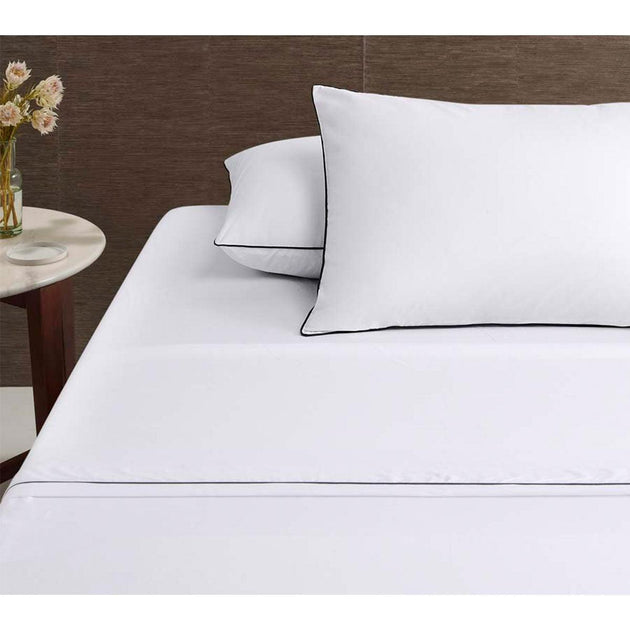 Buy Accessorize White/Black Piped Hotel Deluxe Cotton Sheet Set King discounted | Products On Sale Australia