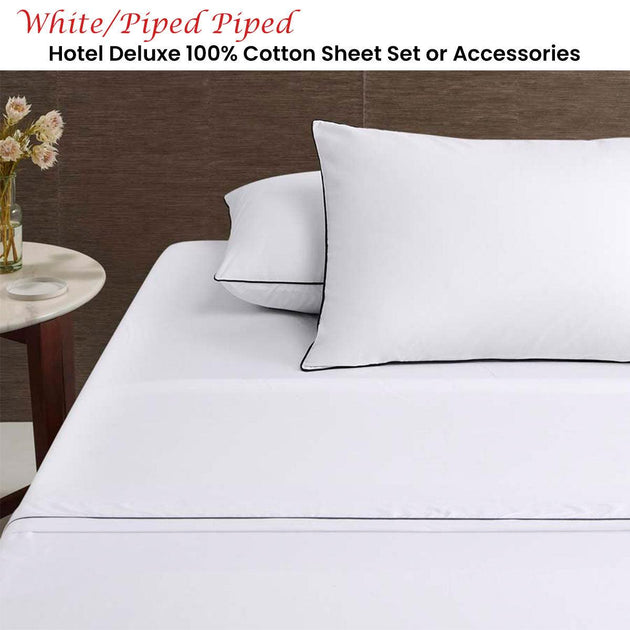 Buy Accessorize White/Black Piped Hotel Deluxe Cotton Sheet Set King discounted | Products On Sale Australia